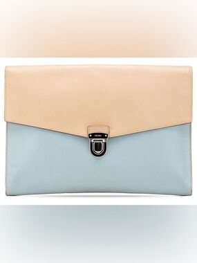 Prada Blue Bicolor Saffiano Envelope Pushlock Clutch Portfolio